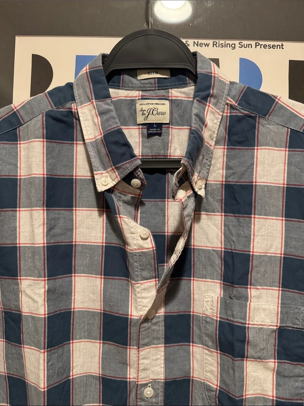J.Crew Classic Blue and White Plaid Men's Button-Down Shirt - Slim Large